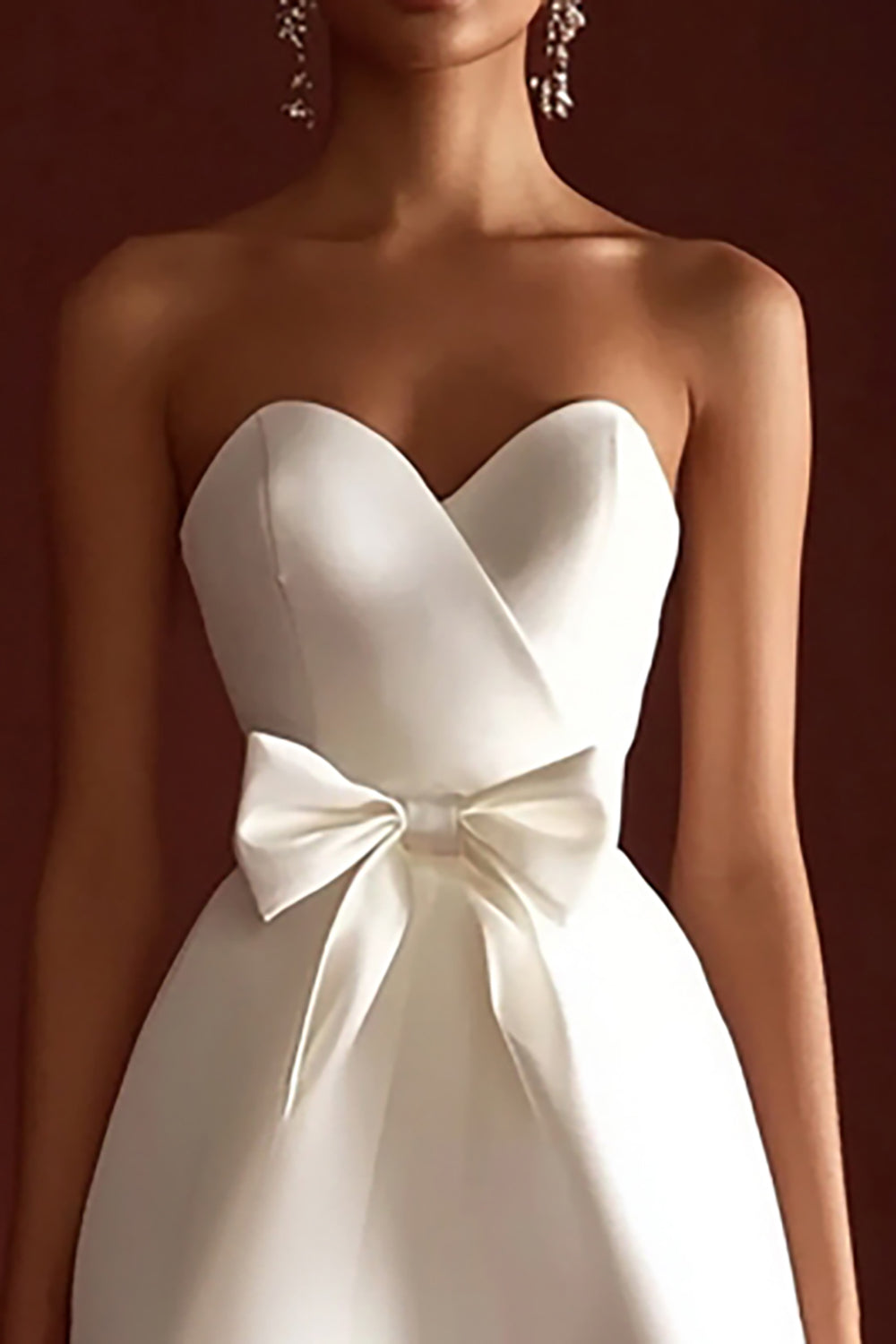 White Strapless A Line Graduation Dress with Bow