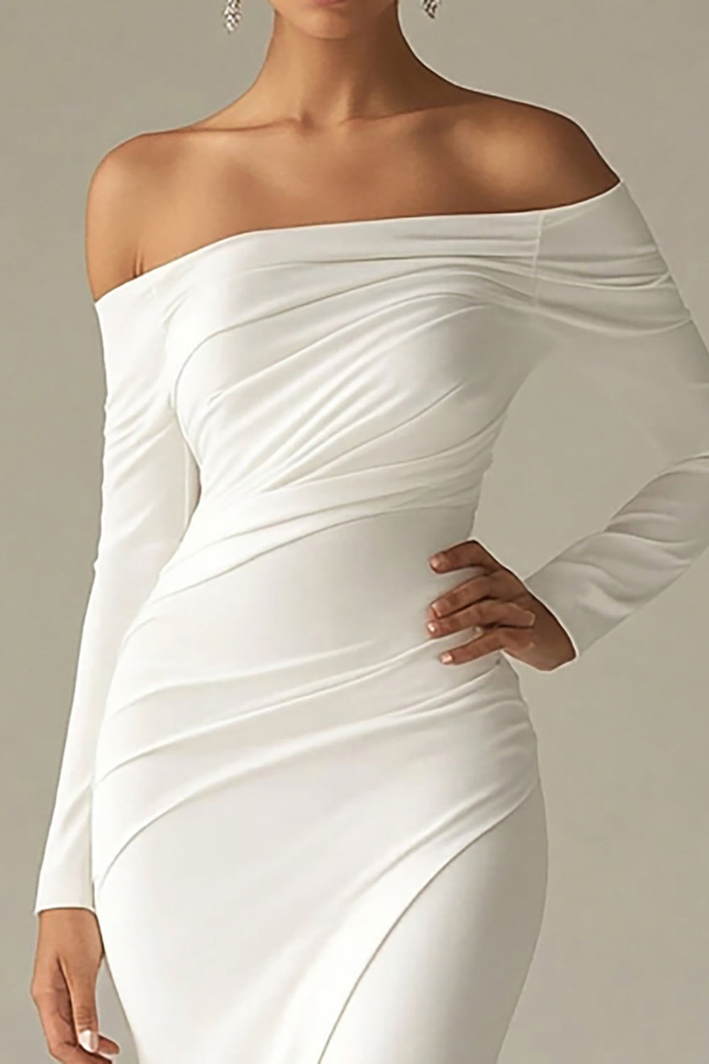 White Mermaid Off the Shoulder Satin Long Wedding Dress