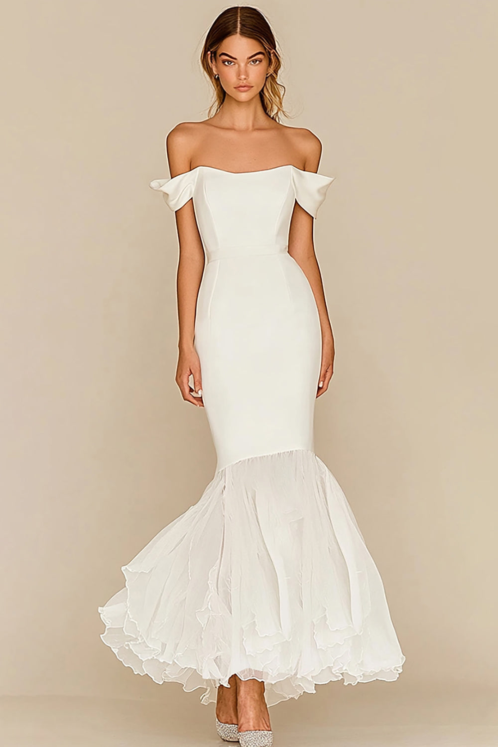 Simple White Off The Shoulder Mermaid Long Wedding Dress