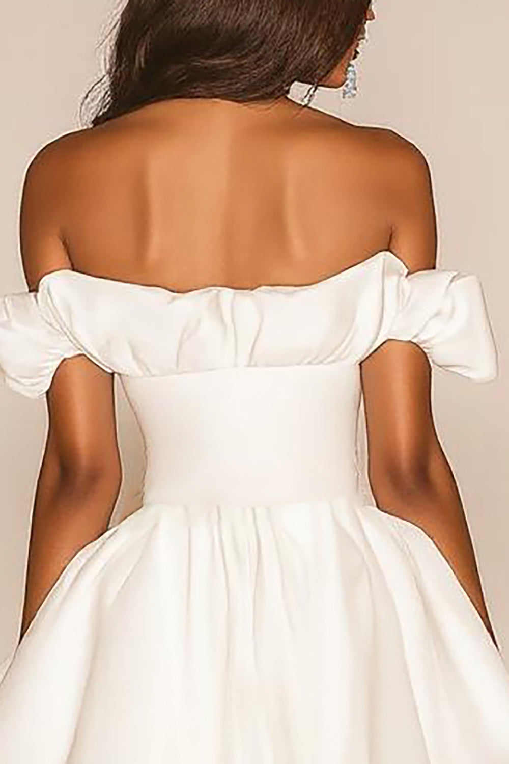 White A Line Off the Shoulder Mini Graduation Dress