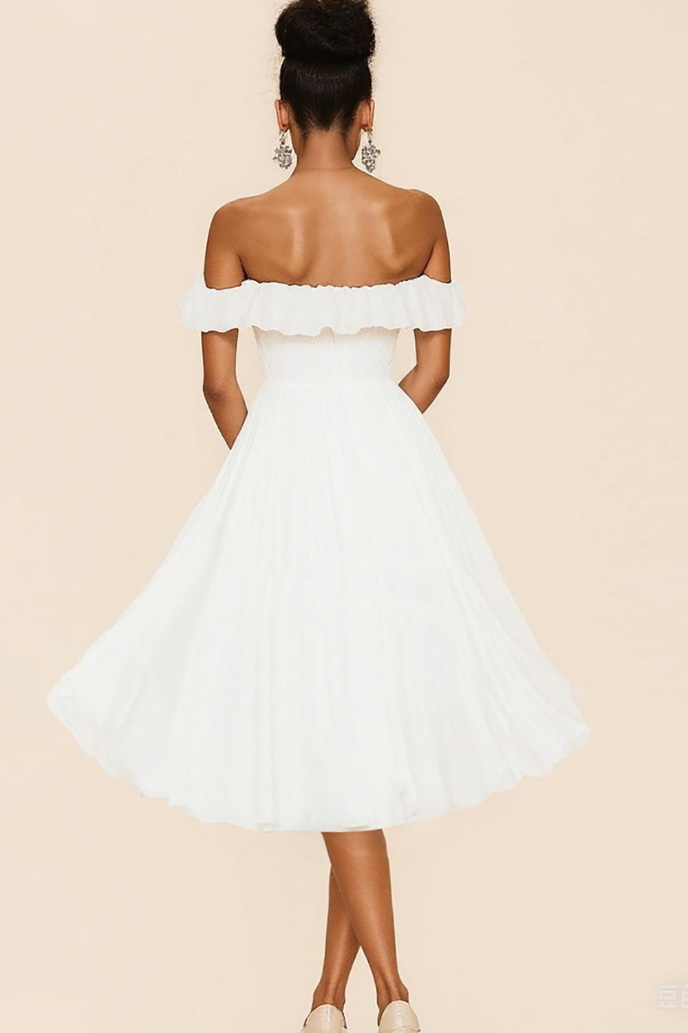 White Off The Shoulder A Line Ruffled Graduation Dress