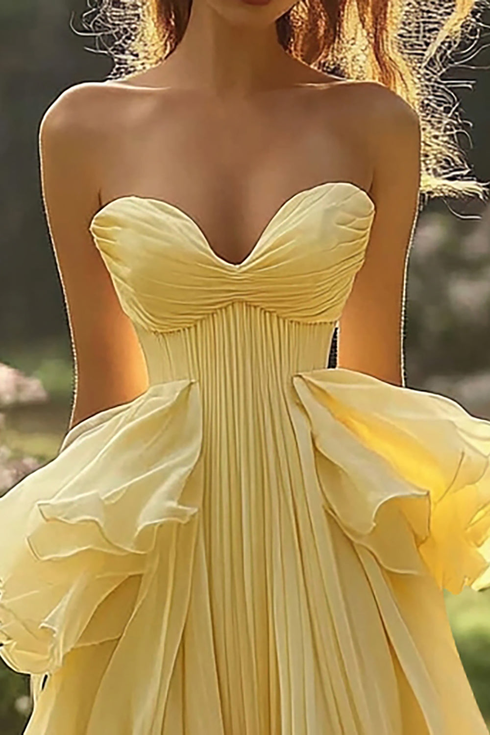 Daffodil Strapless A Line Prom Dress with Ruffles