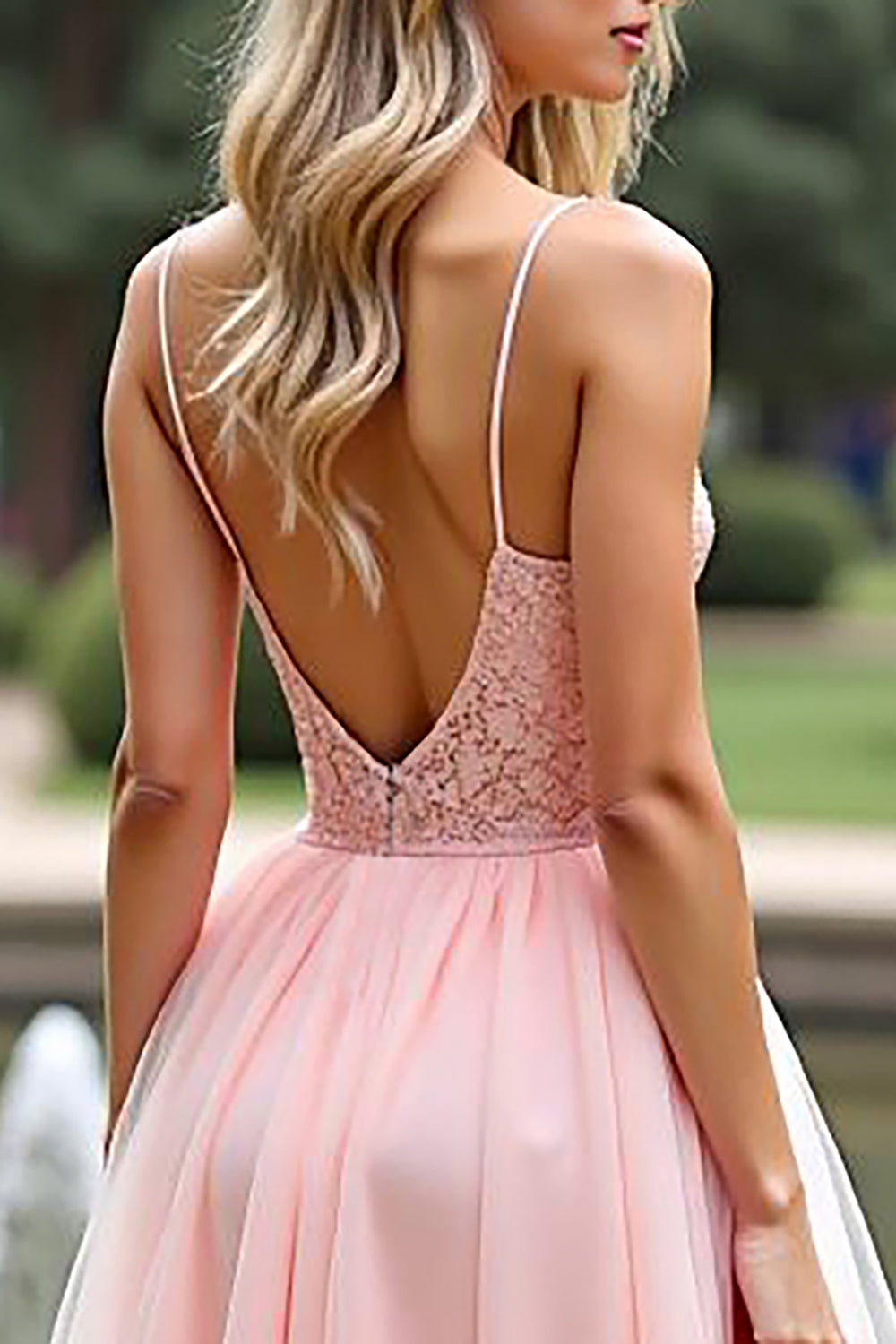 Pink A Line Spaghetti Straps Long Prom Dress