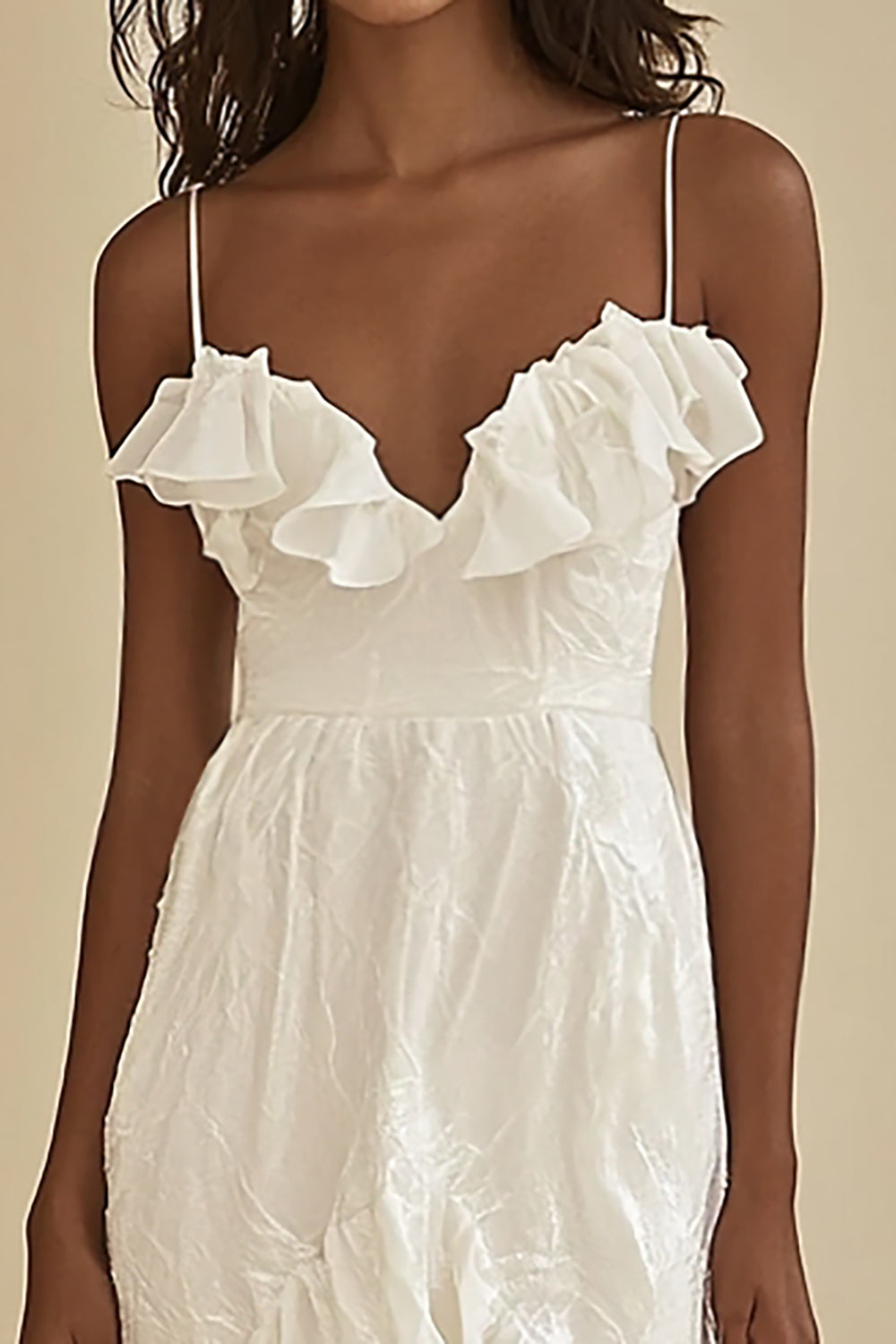 White Spaghetti Straps Long Engagement Dress