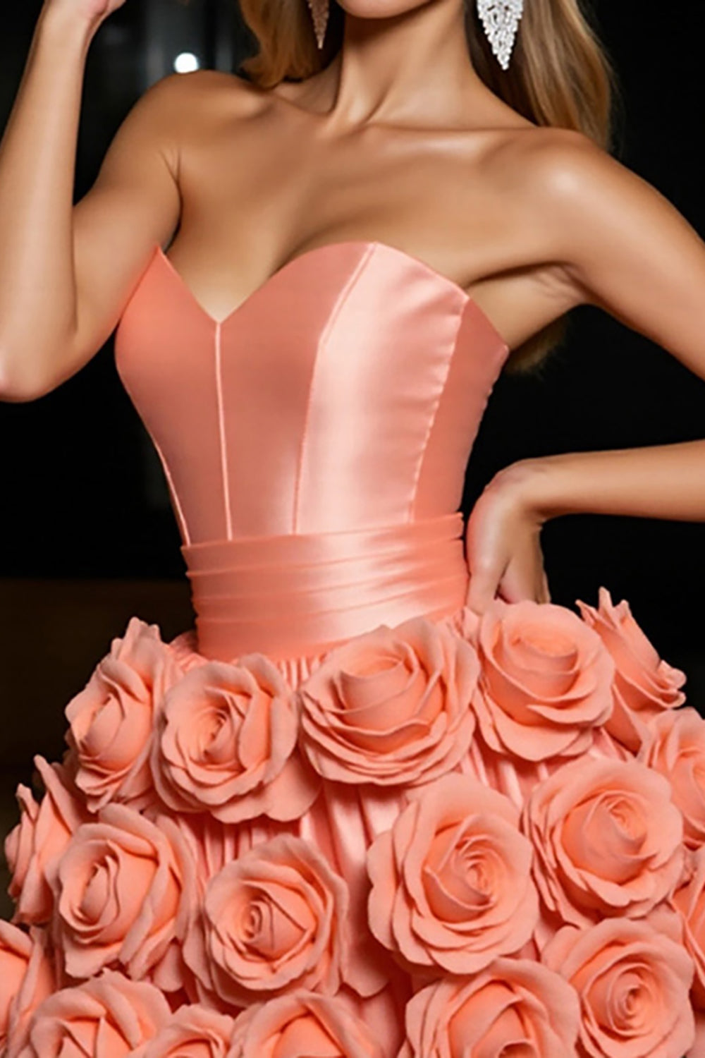 Orange Strapless Satin A Line Homecoming Dress With 3D Flowers