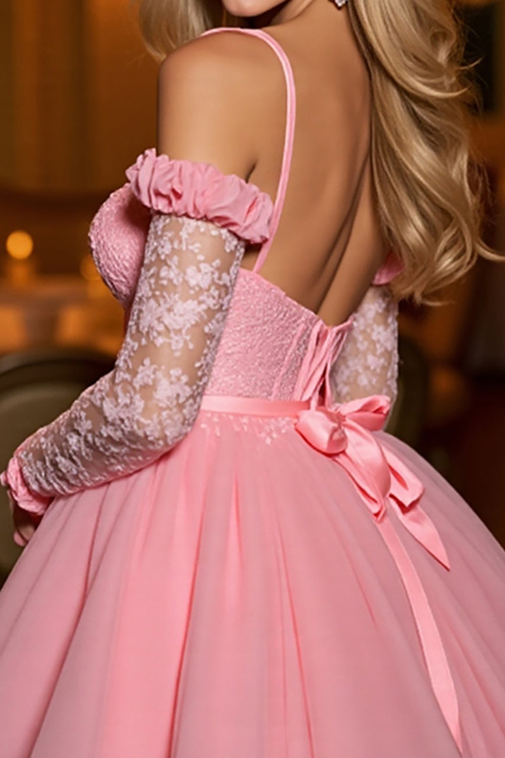 Pink Cold Shoulder Corset A Line Homecoming Dress With Appliques