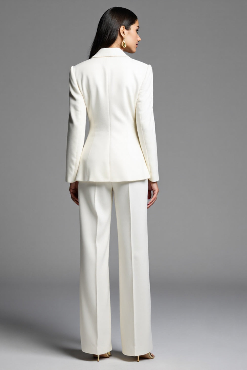 White 2 Piece Notched Lapel Double Breasted Pant Suit