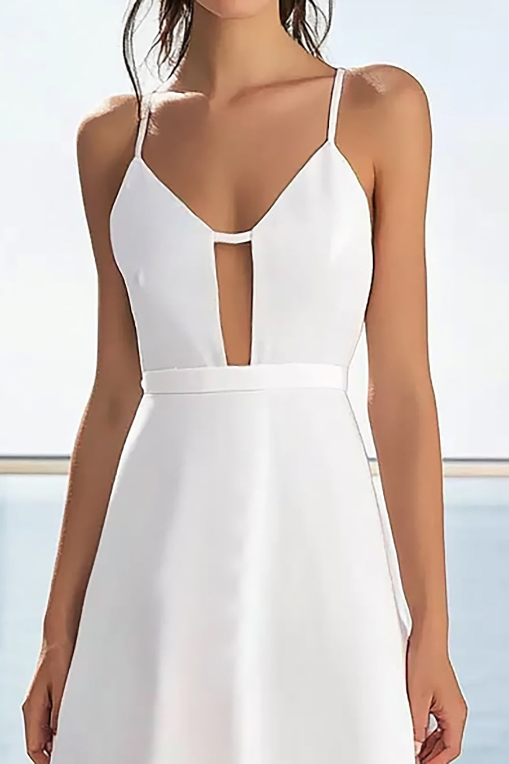 White Spaghetti Straps A Line Graduation Dress with Lace
