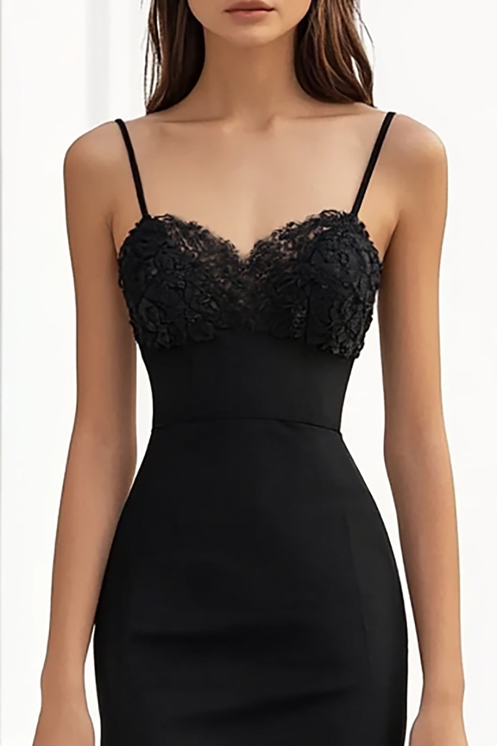 Black Spaghetti Straps Sheath Formal Dress with Slit