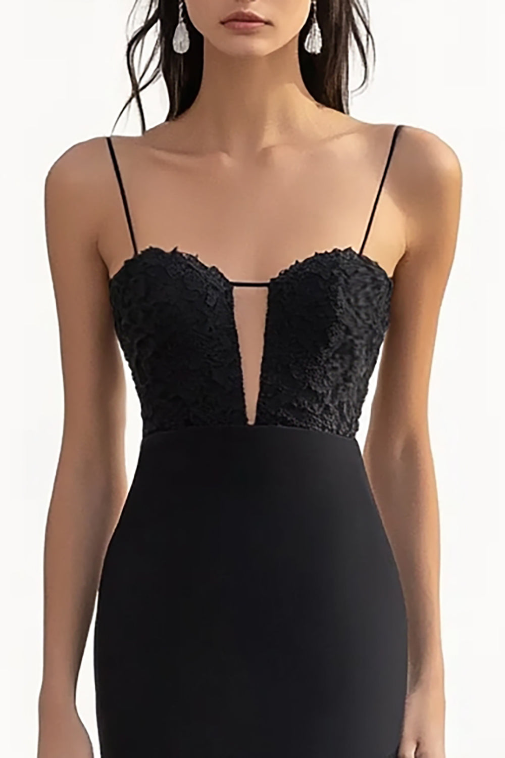 Black Appliqued Spaghetti Straps Long Formal Dress