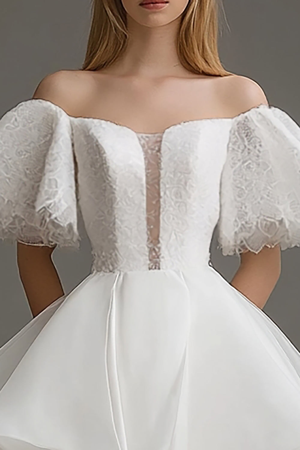 White Organza Off the Shoulder Graduation Dress with Lace