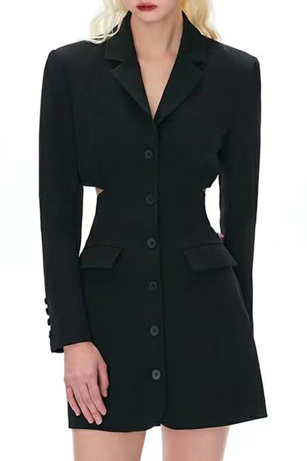 Black Notched Lapel Cut Out Women Prom Suits with Bow