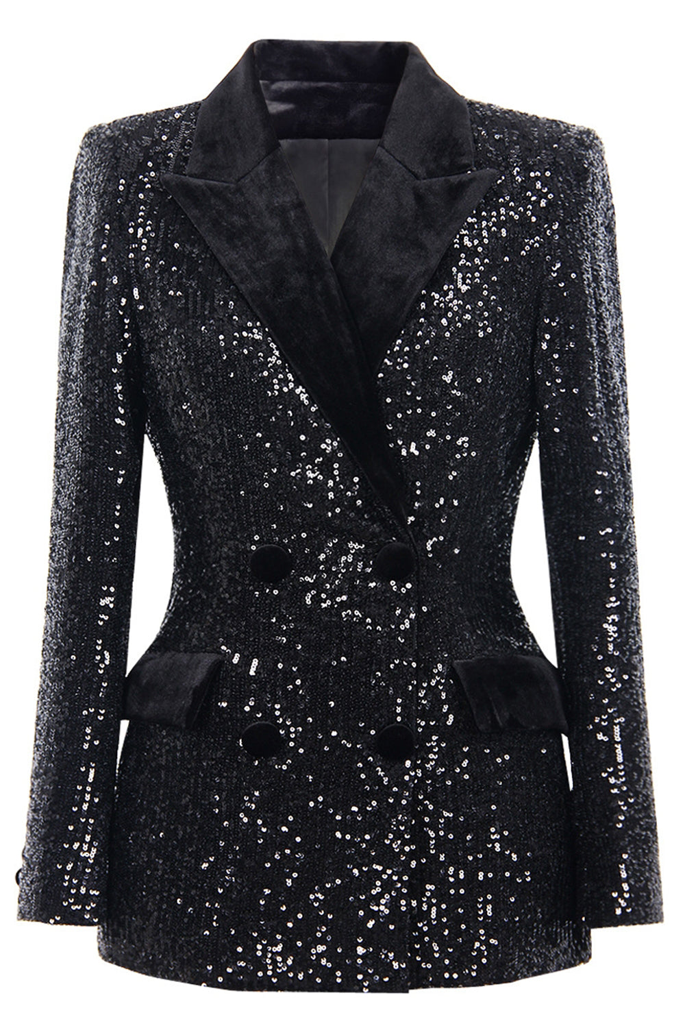 Sparkly Black Sequins Peak Lapel Double Breasted Women Prom Blazer