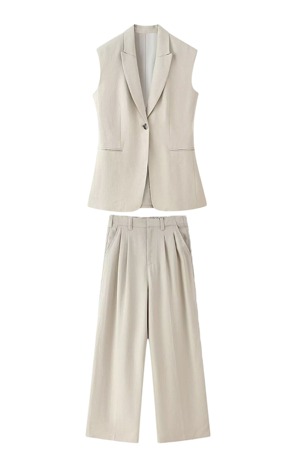 Khaki 2-Piece Peak Lapel Sleeveless Women Prom Suits
