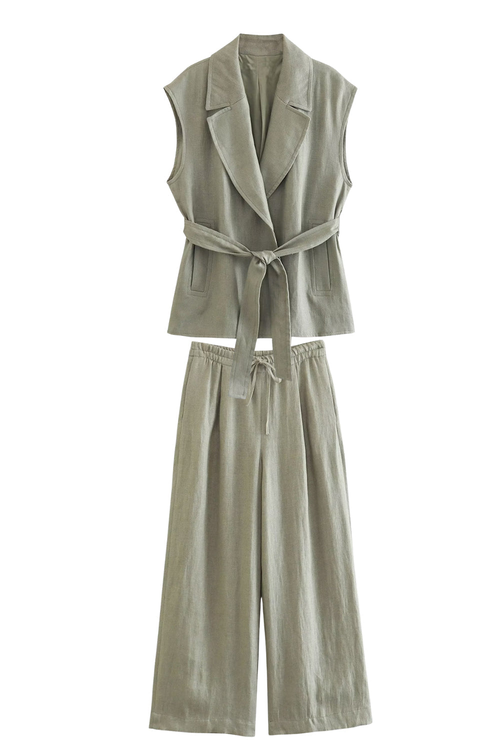 Grey Green 2-Piece Notched Lpael Sleeveless Women Prom Suits