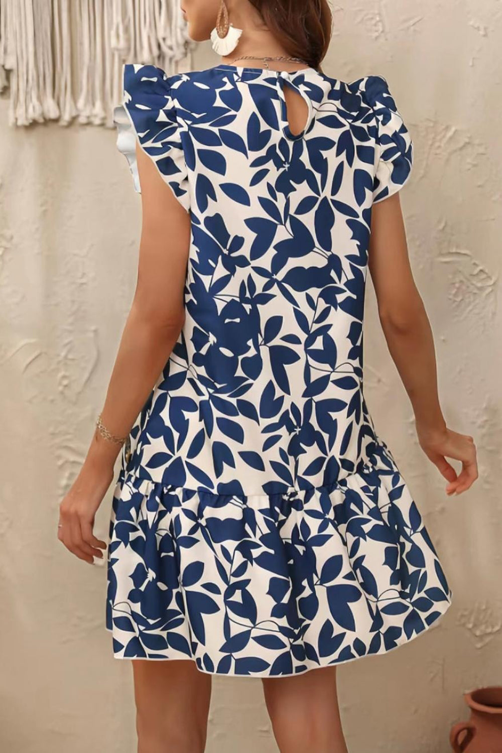 White and Blue Floral A Line Short Summer Dress