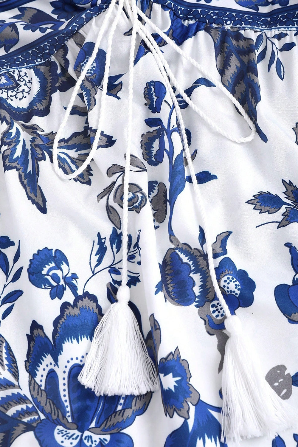 White Blue Floral Halter A Line Summer Dress
