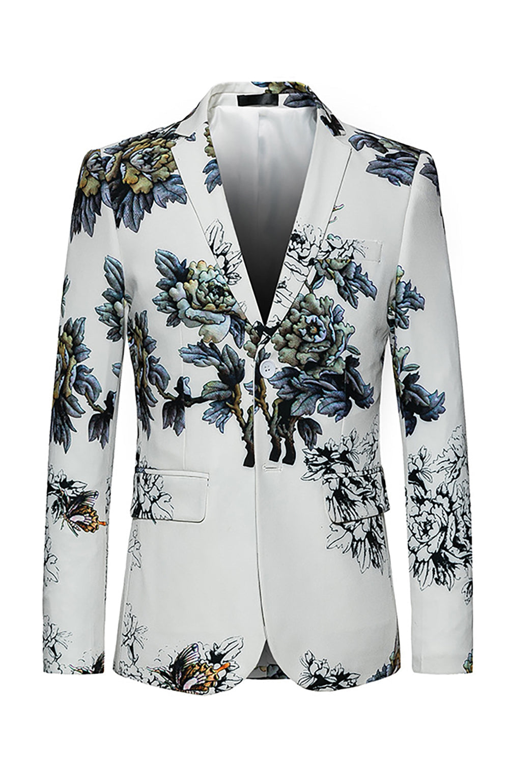 Floral White Slim Fit Notched Lapel Men's Wedding Blazer