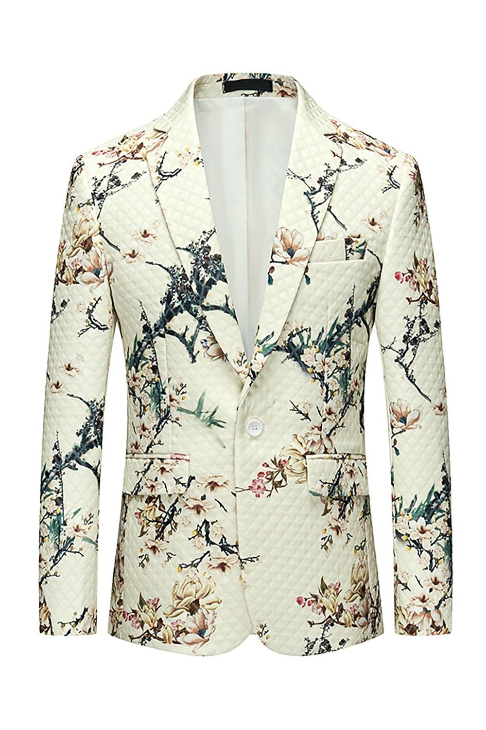 Ivory Floral Slim Fit One Button Notched Lapel Men's Wedding Blazer