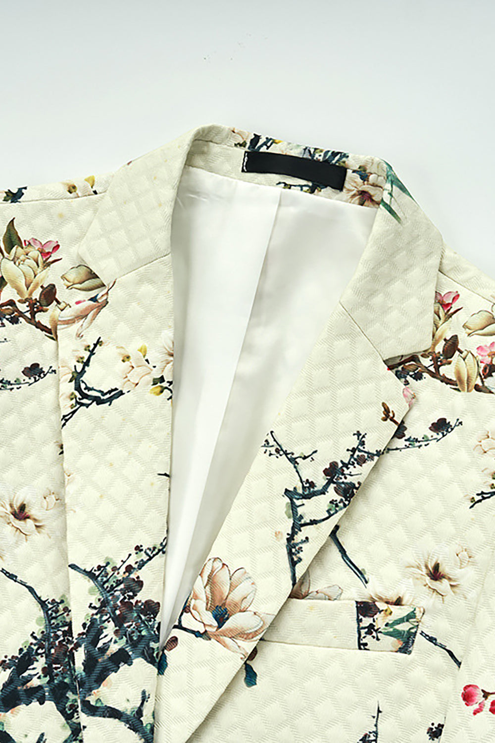 Ivory Floral Slim Fit One Button Notched Lapel Men's Wedding Blazer