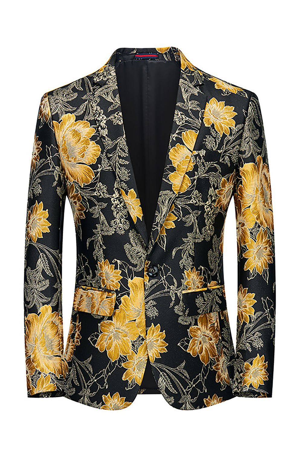 Printed Flower Black Notched Lapel Men's Prom Blazer
