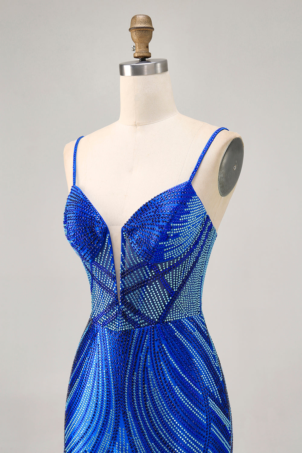 Sparkly Royal Blue Spaghetti Straps Tight Short Homecoming Dress with Beading