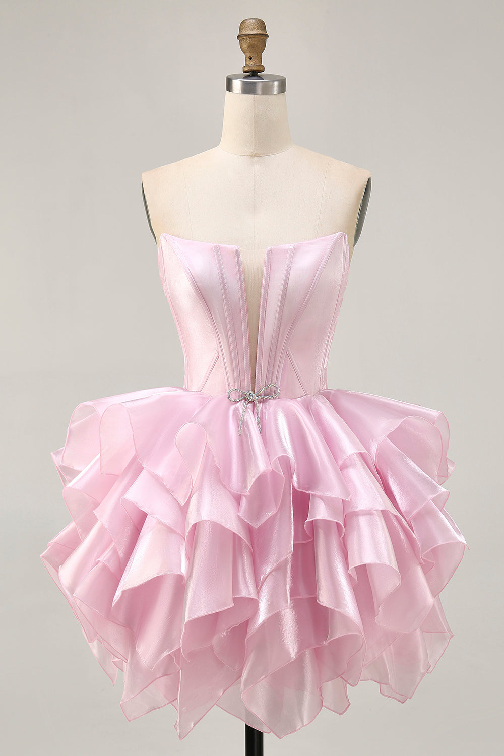 Strapless Corset Tiered A Line Pink Homecoming Dress with Lace Up Back