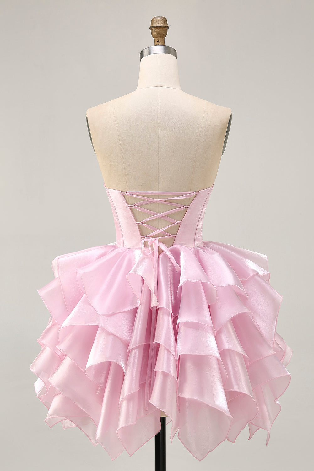 Blue Tiered Corset A Line Strapless Homecoming Dress with Lace Up Back