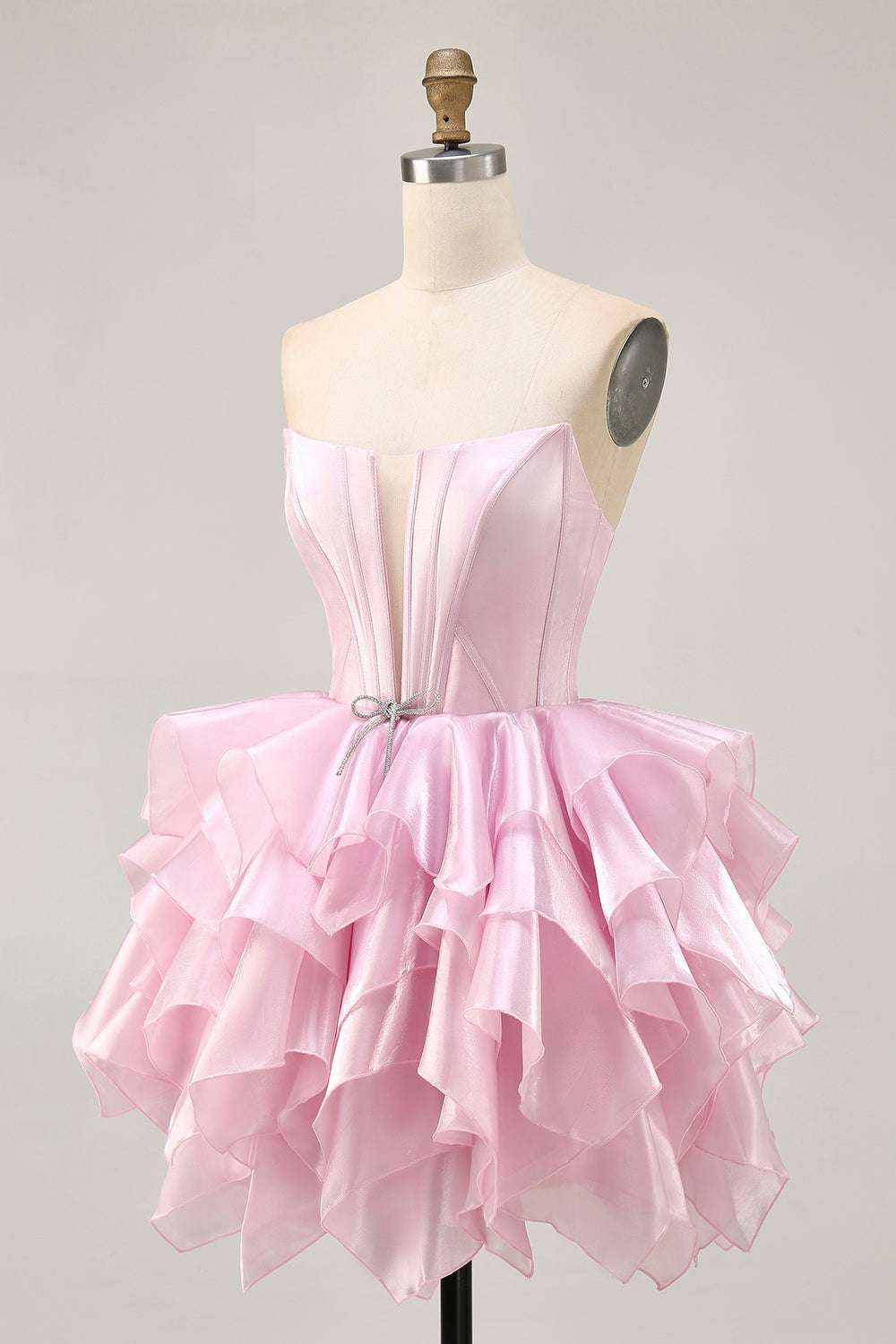 Blue Tiered Corset A Line Strapless Homecoming Dress with Lace Up Back