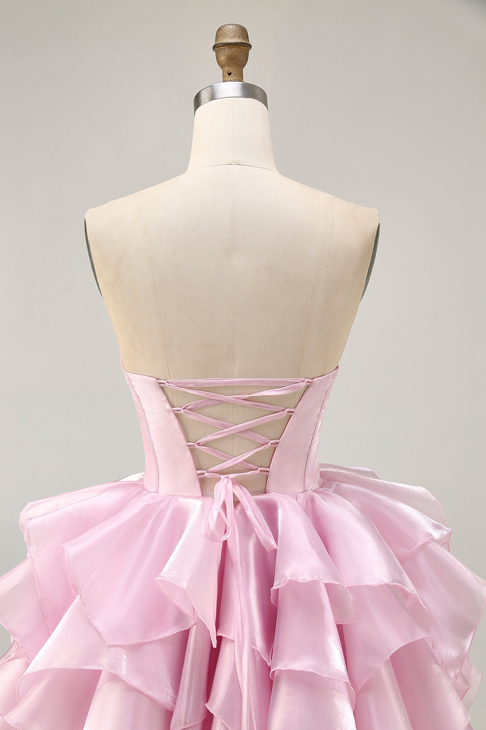 Strapless Corset Tiered A Line Pink Homecoming Dress with Lace Up Back