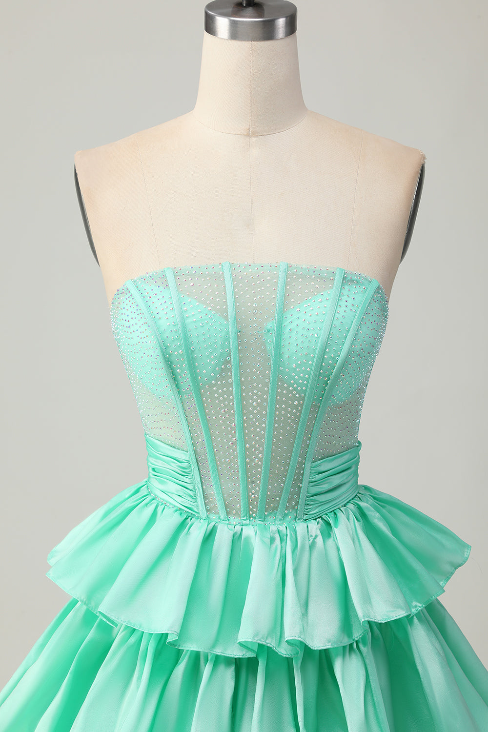 Red Strapless A-line Tiered Corset Beaded Short Homecoming Dress with Bow
