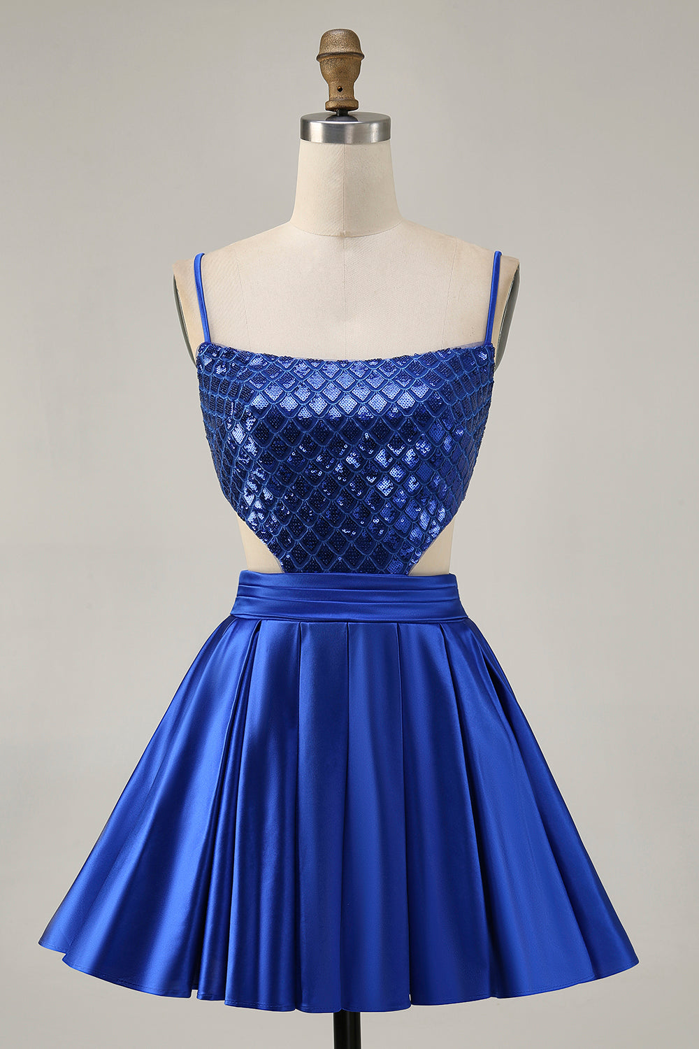 Sparkly A-Line Sequins Cut Out Short Royal Blue Homecoming Dress