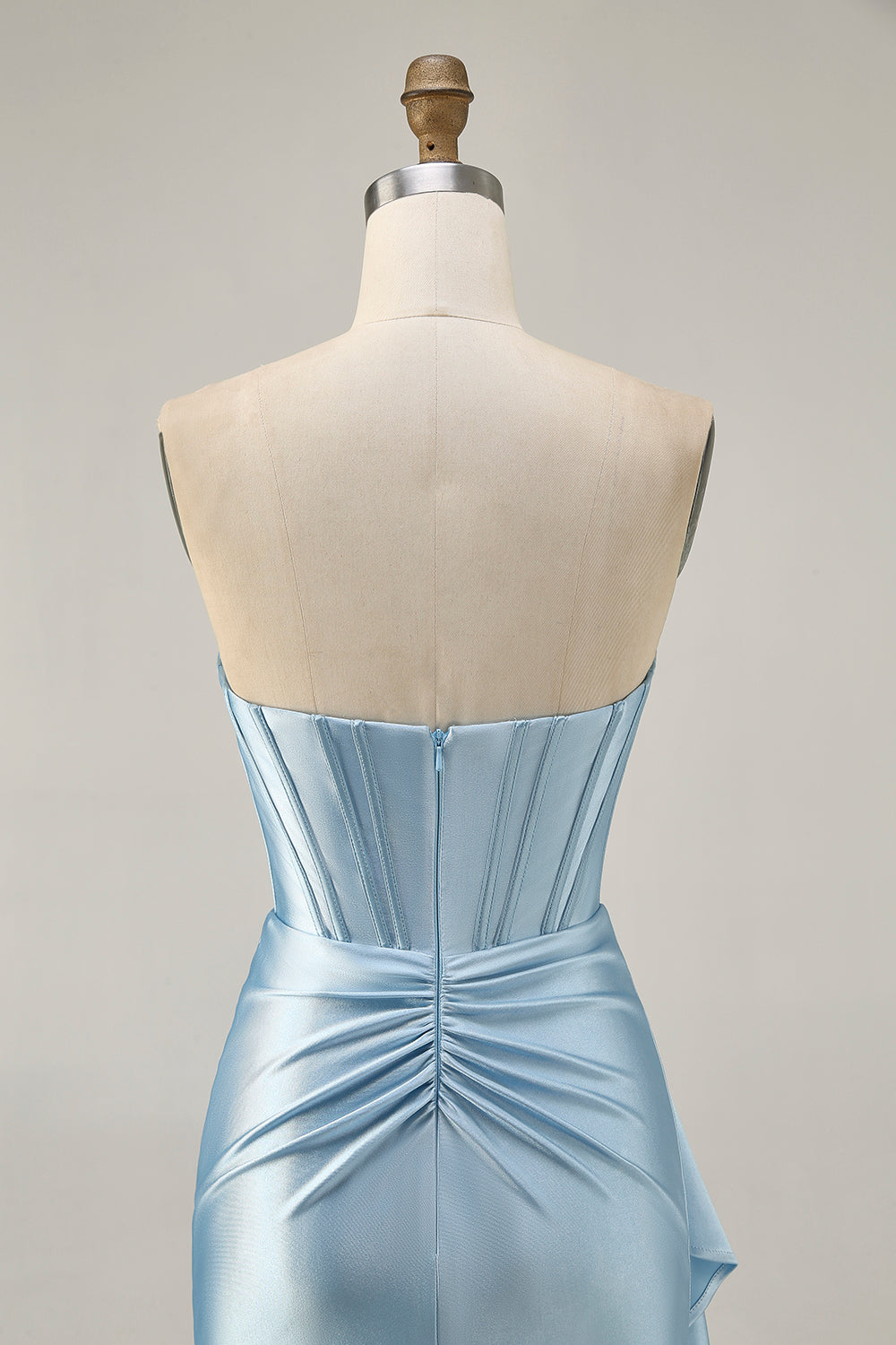 Blue Beaded Corset Tight Cut Out Satin Homecoming Dress with Streamer
