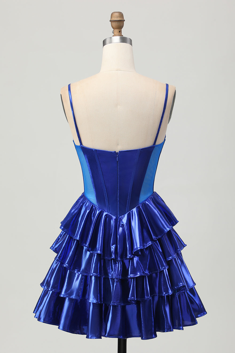 Metallic A Line Tiered Corset Short Homecoming Dress with Bows
