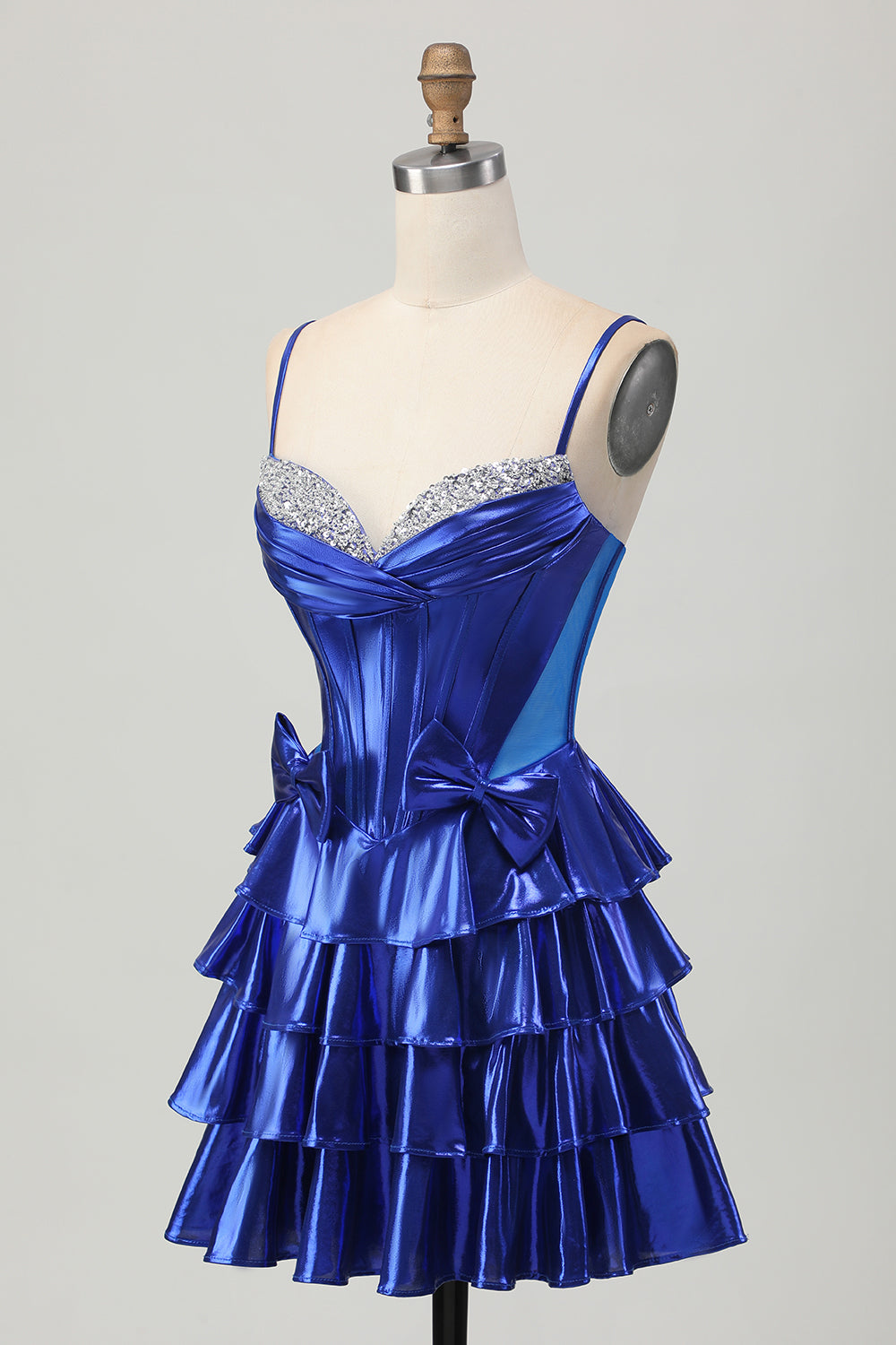 Metallic A-line Tiered Corset Short Homecoming Dress with Bows