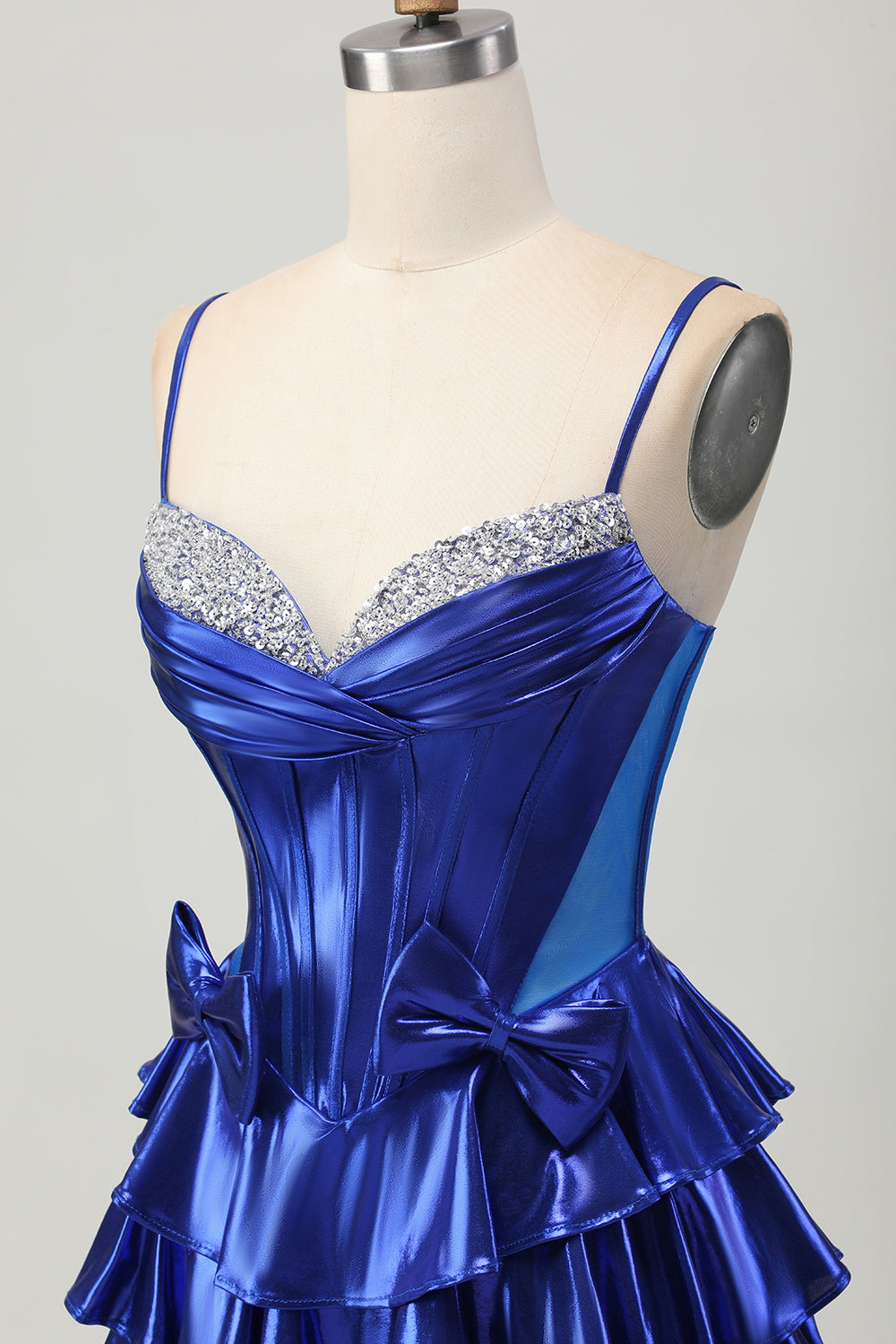 Metallic A-line Tiered Corset Short Homecoming Dress with Bows