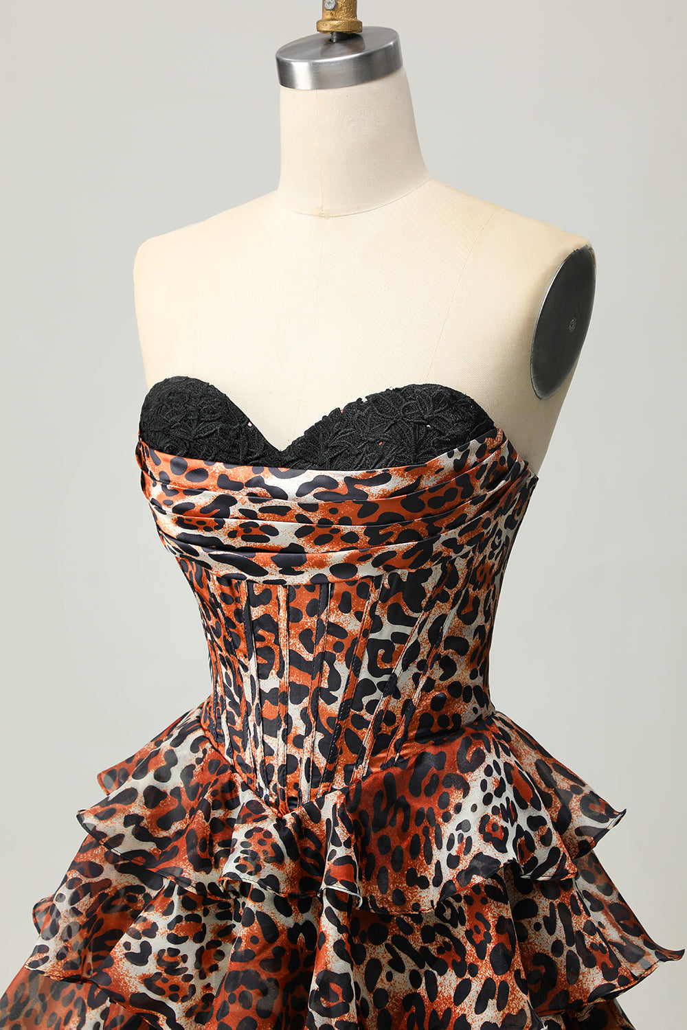 Khaki Leopard A-line Sweetheart Tiered Corset Short Homecoming Dress