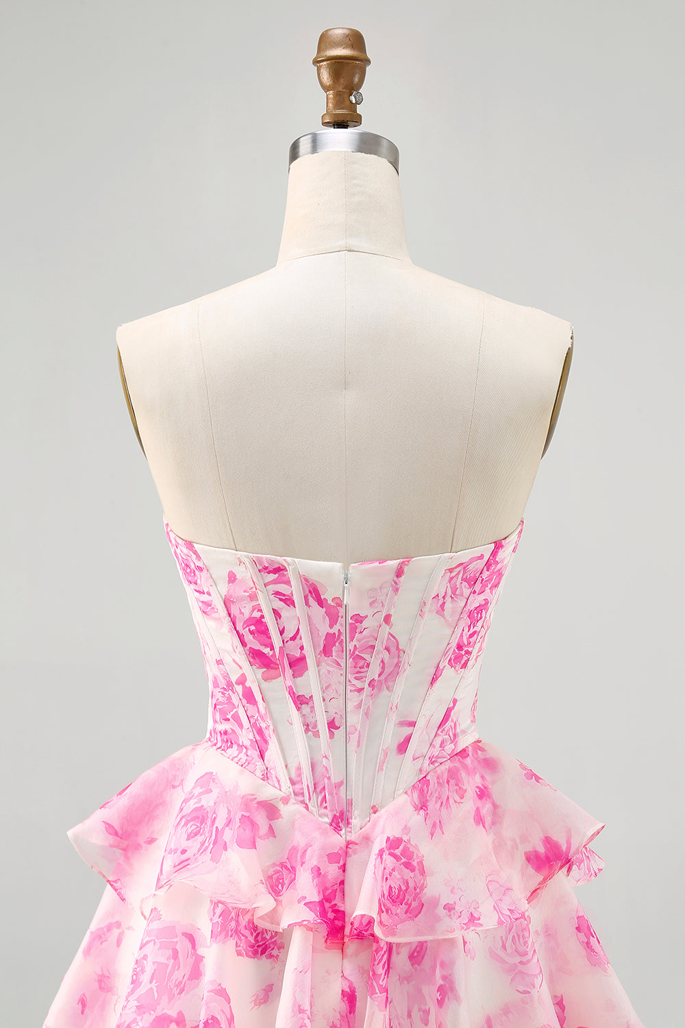 A-line White Blue Flower Strapless Corset Tiered Short Homecoming Dress with Sequins