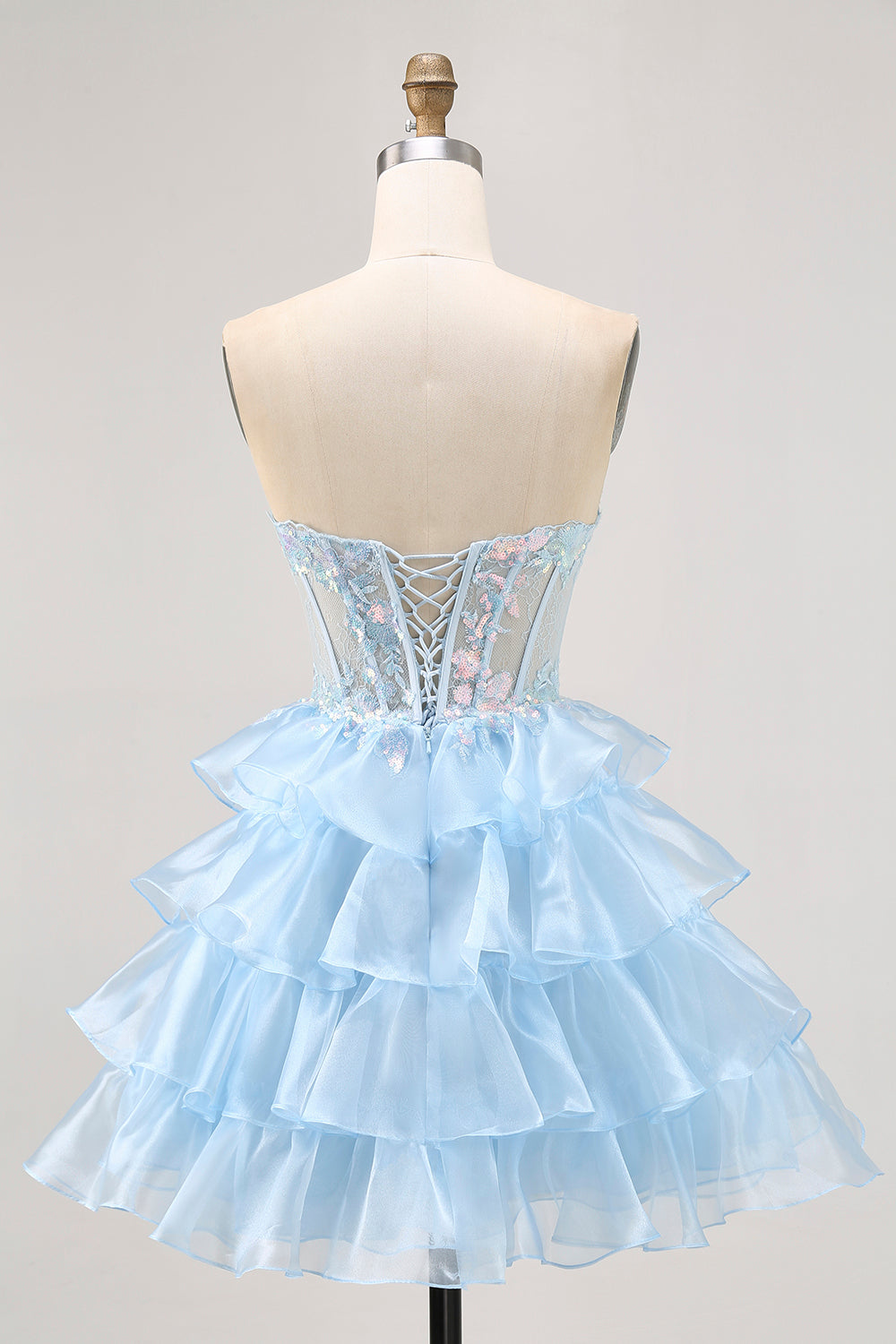 Tiered Sequin Blue Strapless Corset Homecoming Dress