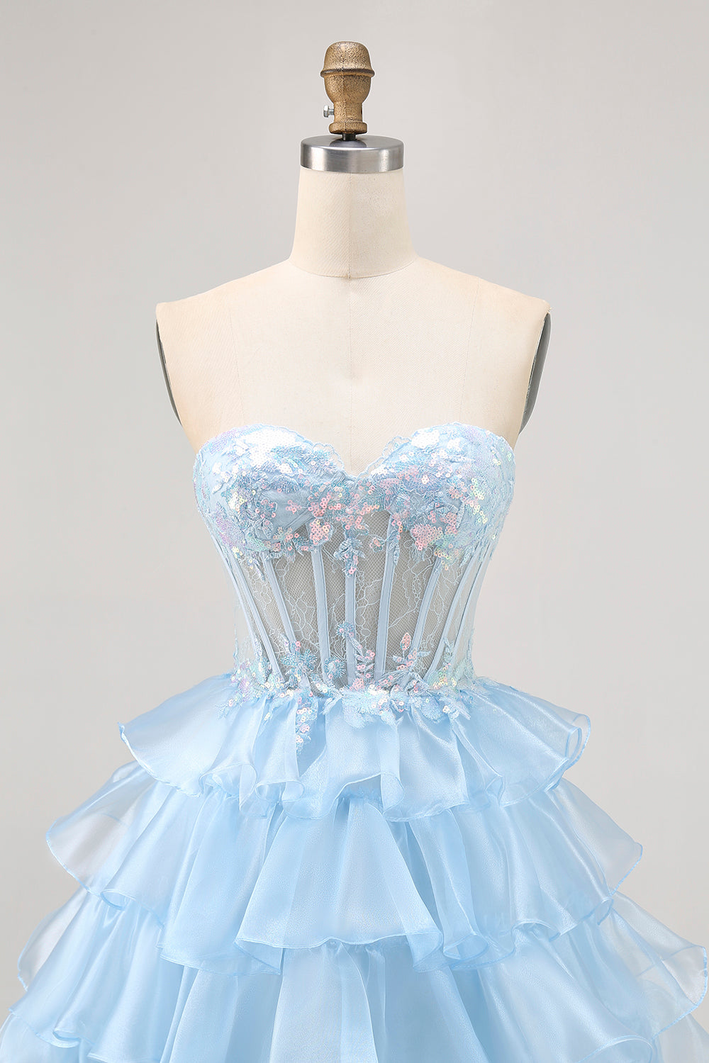 Tiered Sequin Blue Strapless Corset Homecoming Dress