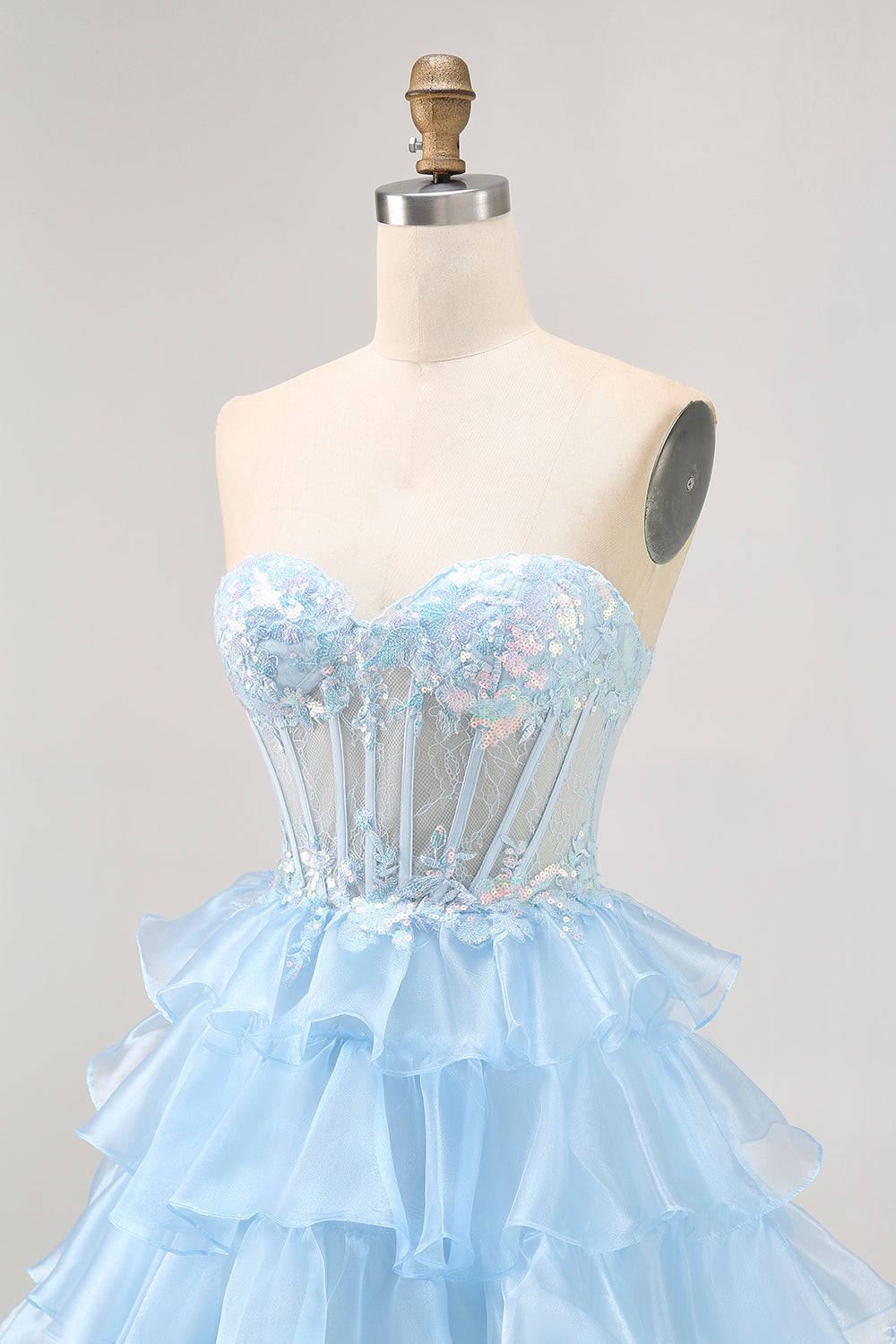 Tiered Sequin Blue Strapless Corset Homecoming Dress