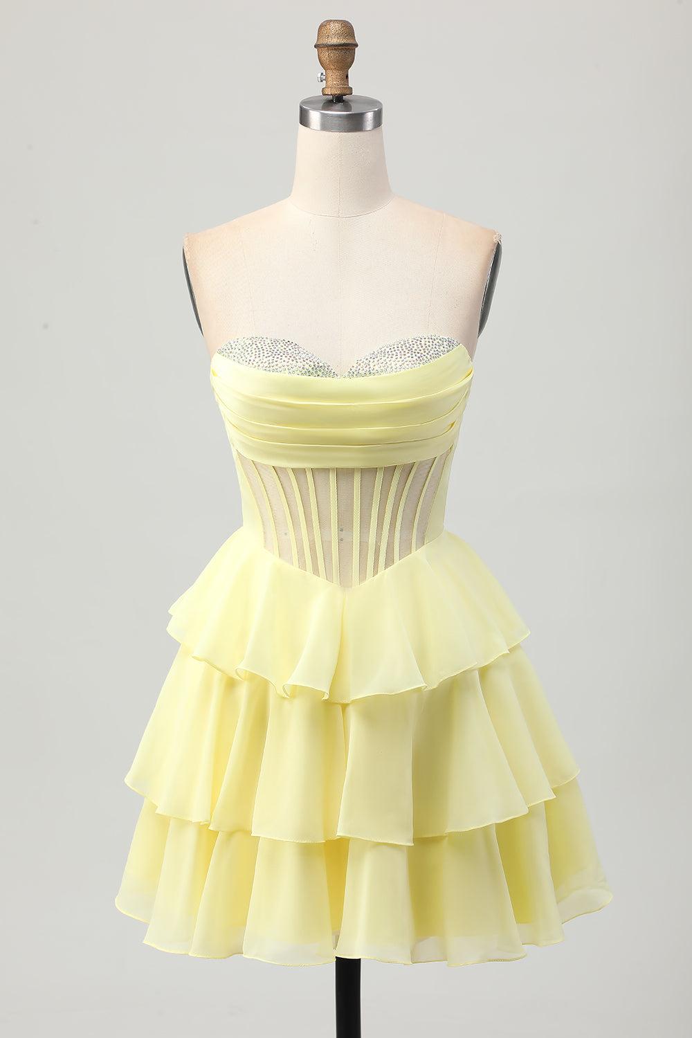 A Line Strapless Sheer Corset Short Homecoming Dress with Beading