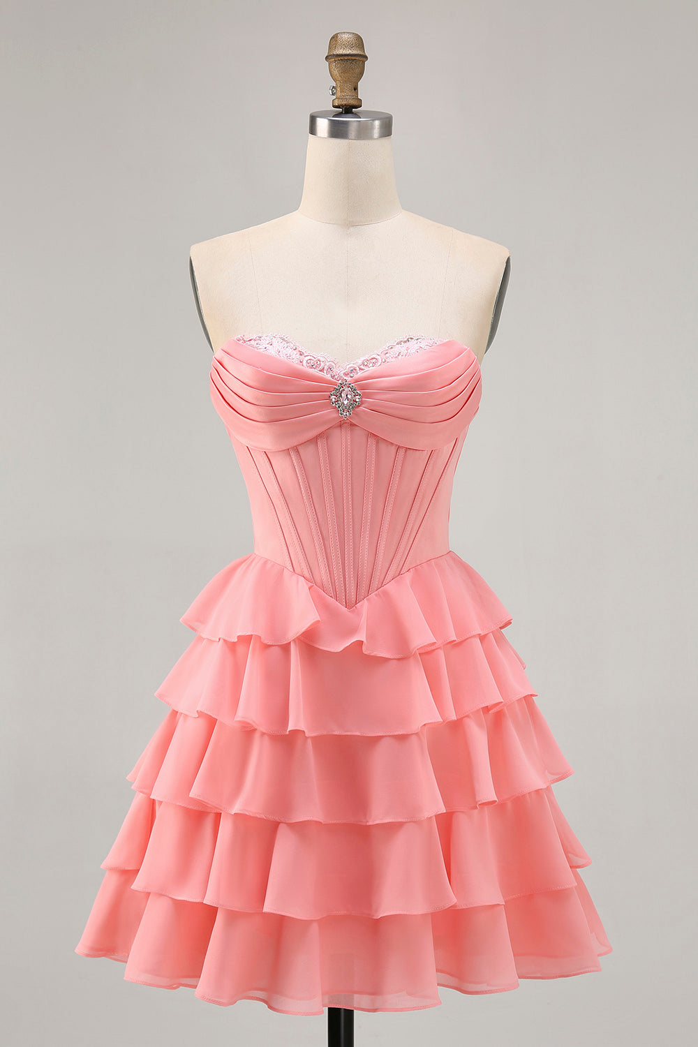 Strapless Purple Tiered Corset A Line Short Homecoming Dress