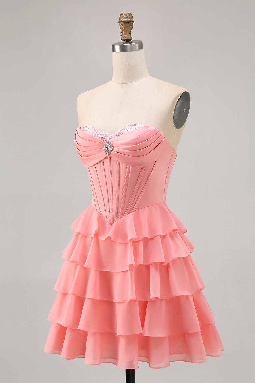 Strapless Purple Tiered Corset A Line Short Homecoming Dress