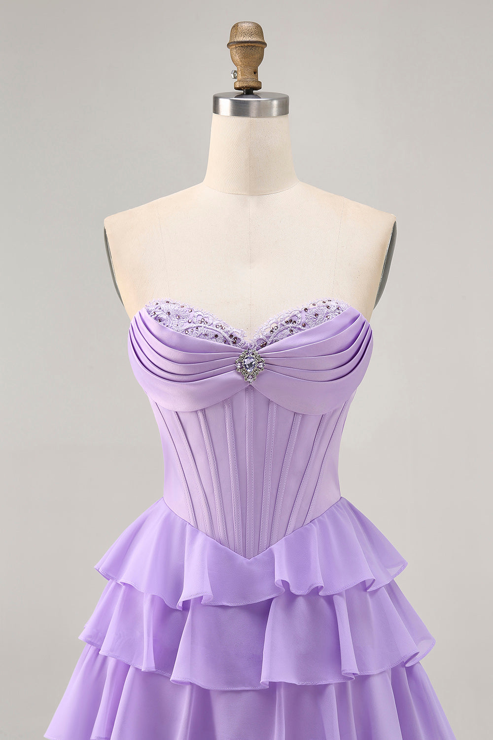 Strapless Purple Tiered Corset A Line Short Homecoming Dress