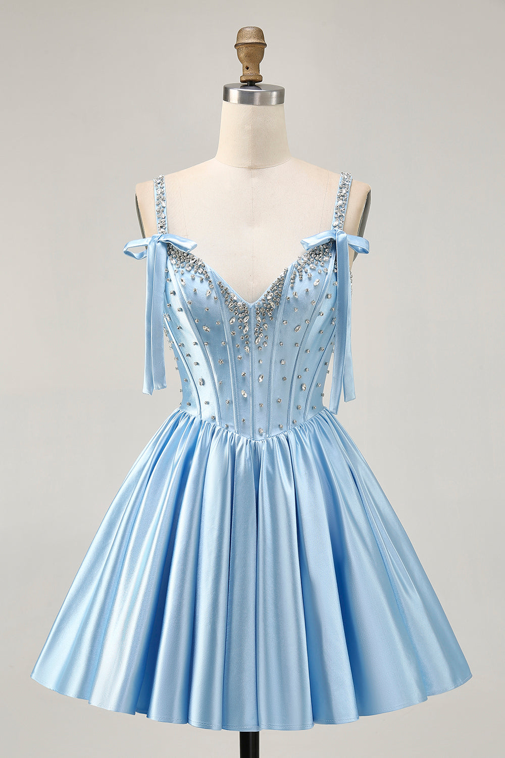 Fuchsia A-Line Corset Satin Homecoming Dress with Rhinestones