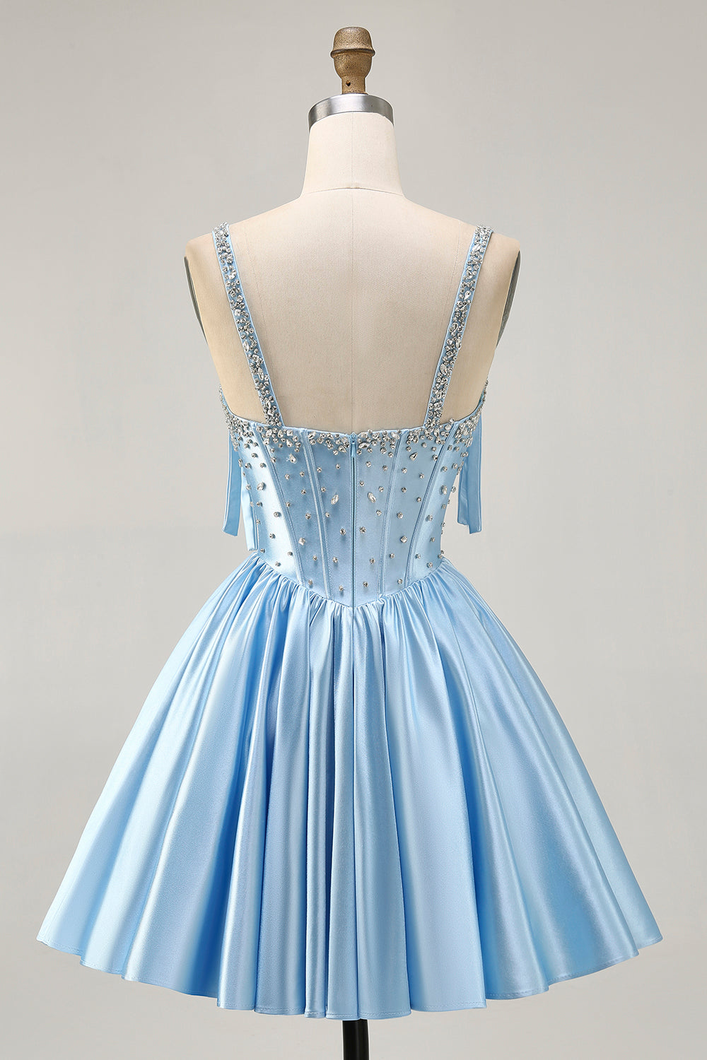 Fuchsia A-Line Corset Satin Homecoming Dress with Rhinestones