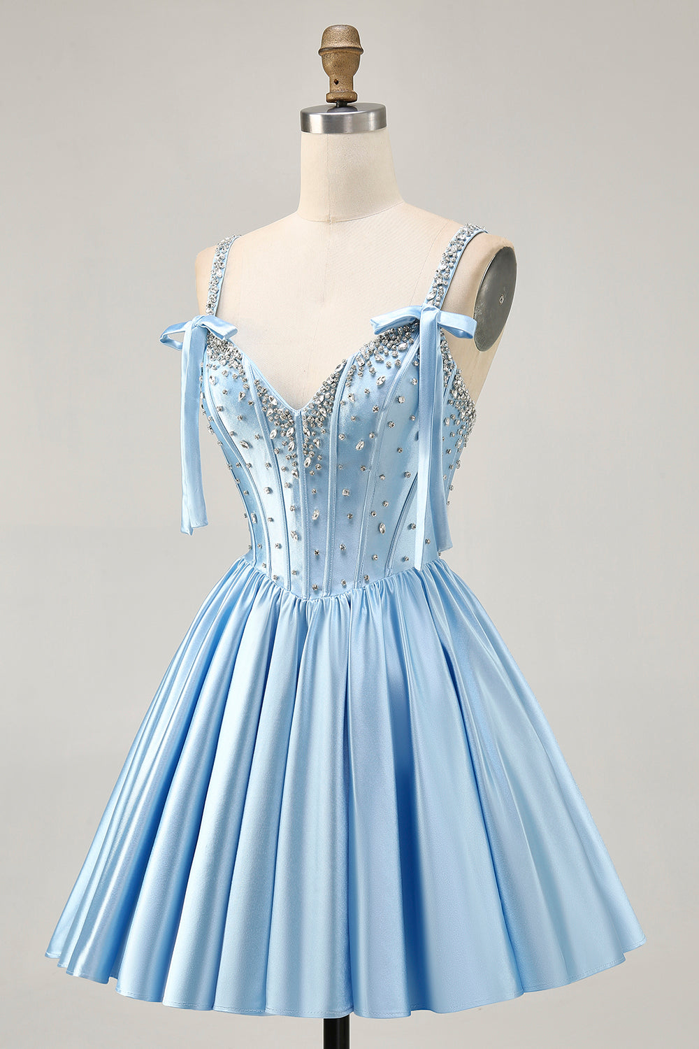Fuchsia A-Line Corset Satin Homecoming Dress with Rhinestones