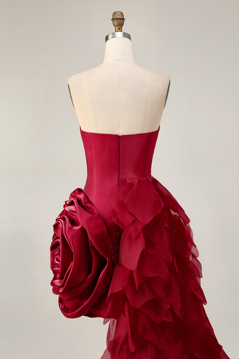 Strapless Ruffled Short Burgundy Homecoming Dress with 3D Flower