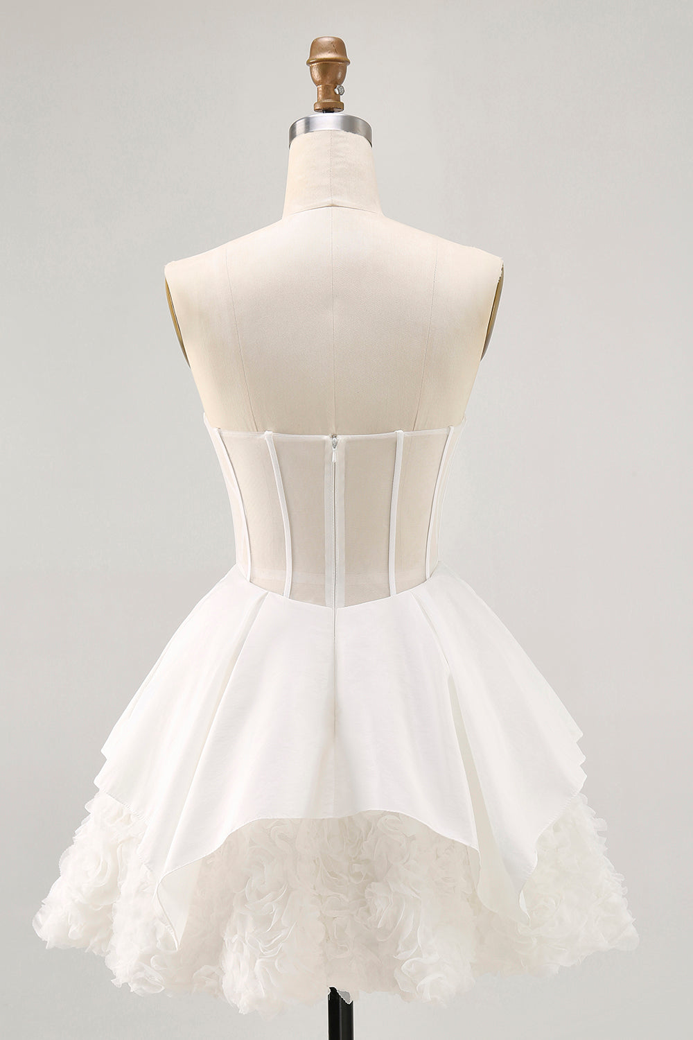 White Satin Strapless Corset A Line Short Homecoming Dress